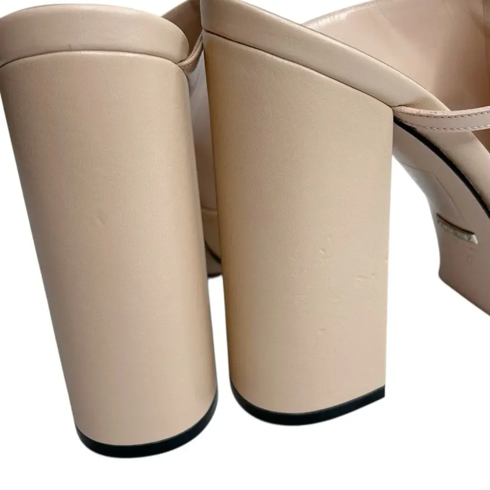 GUCCI Tiarah Block Heel Platform Open Toe Nude Mules